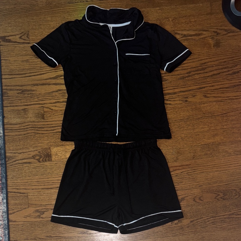 Fashion Nova Black Pajama Set with White Trim